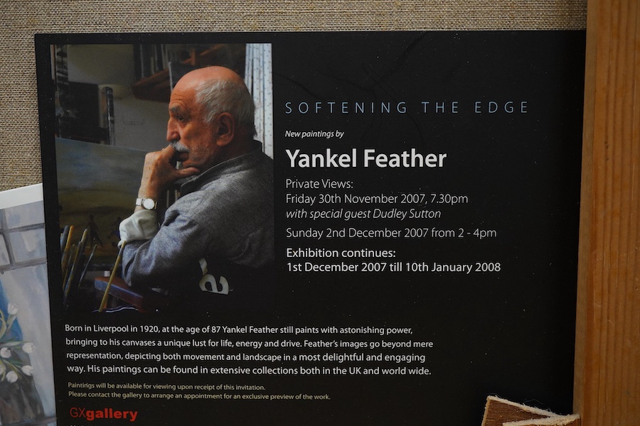 Yankel Feather (1920-2009), oil on canvas, 'Man and dog on beach', signed, inscribed verso with booklet on the artist, oil on canvas, 49 x 39cm